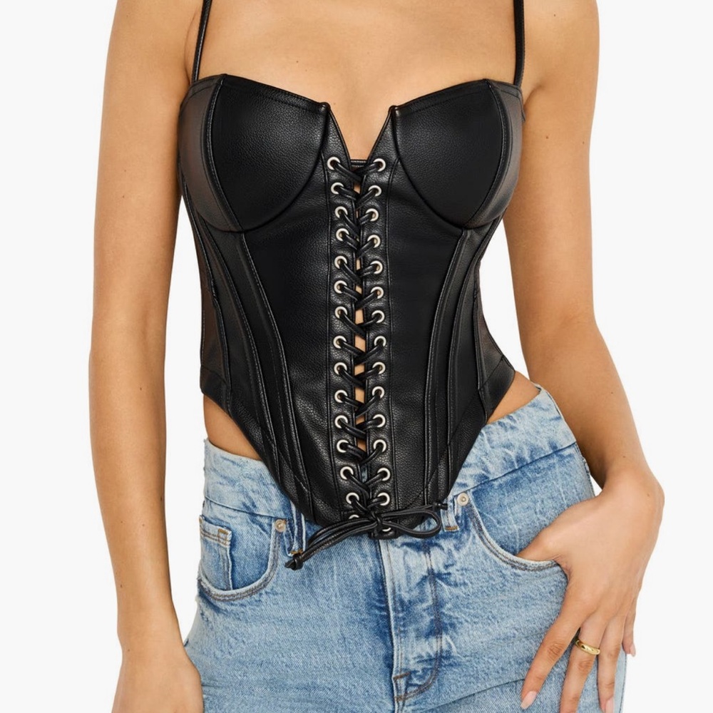 Black faux leather lace-up Corset Top